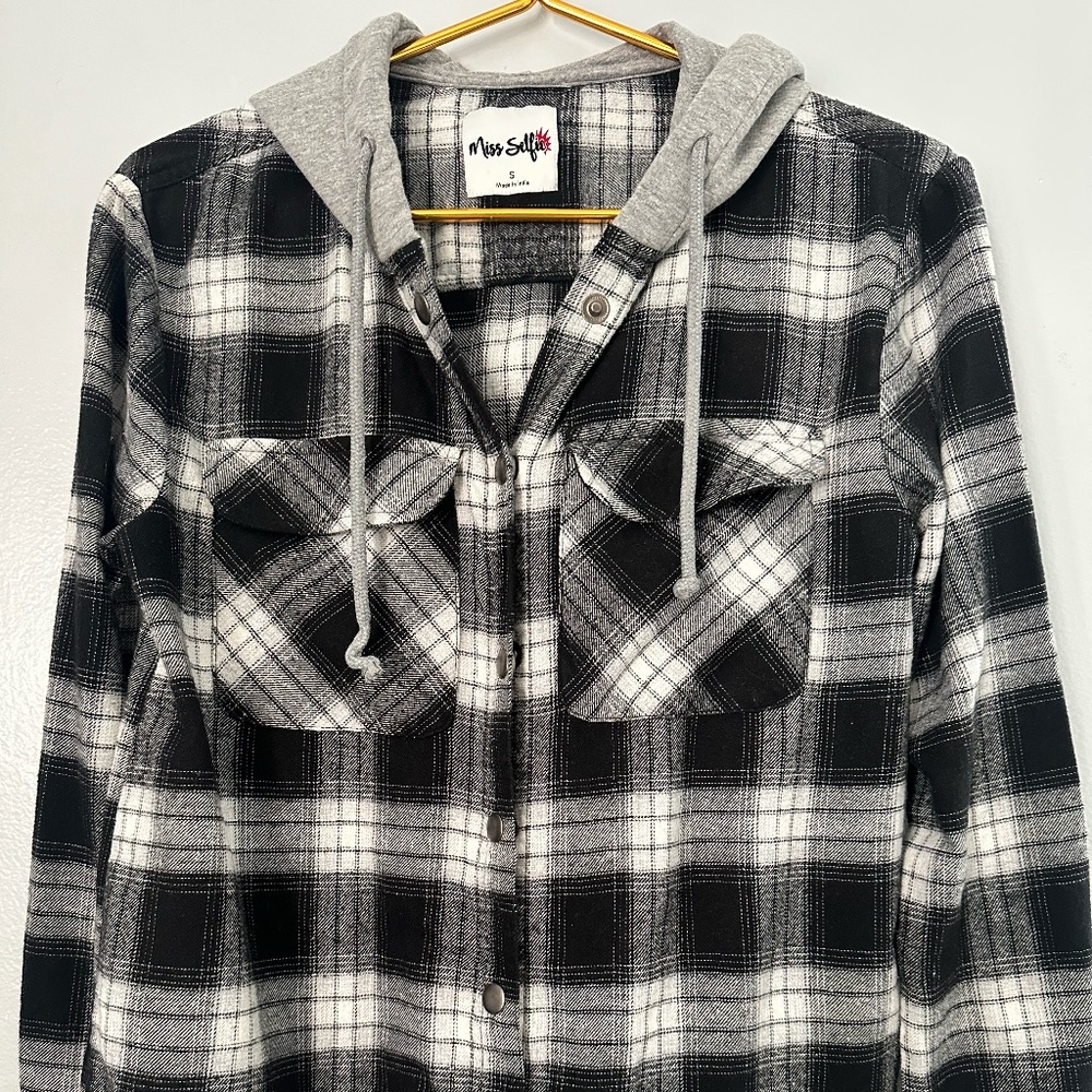 Miss Selfie Flannel with Hoodie Shirt
